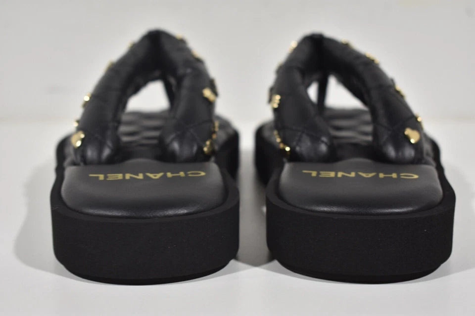 Chanel Lambskin Quilted Padded Charms Thong Sandals Woman XJC3134 Black - 7