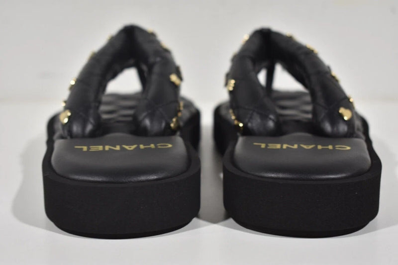 Chanel Lambskin Quilted Padded Charms Thong Sandals Woman XJC3134 Black - 7