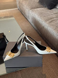 Balenciaga Square Knife BB Slingback Pumps Open Back 8812-5 White - 5