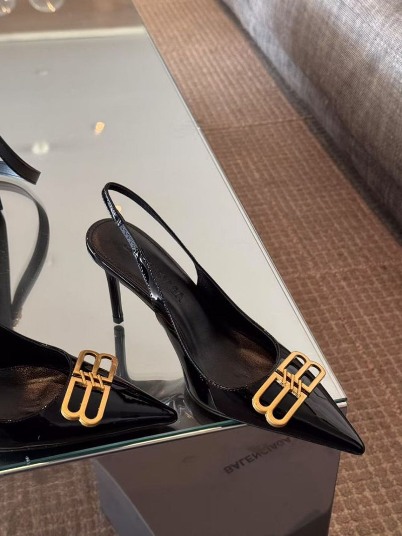 Balenciaga Square Knife BB Slingback Pumps Open Back 8812-5 Black - 5