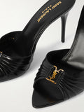 SAINT LAURENT Babylone embellished gathered glossed leather Tipped Slingback Pumps Woman Y5316-2 Black - 5