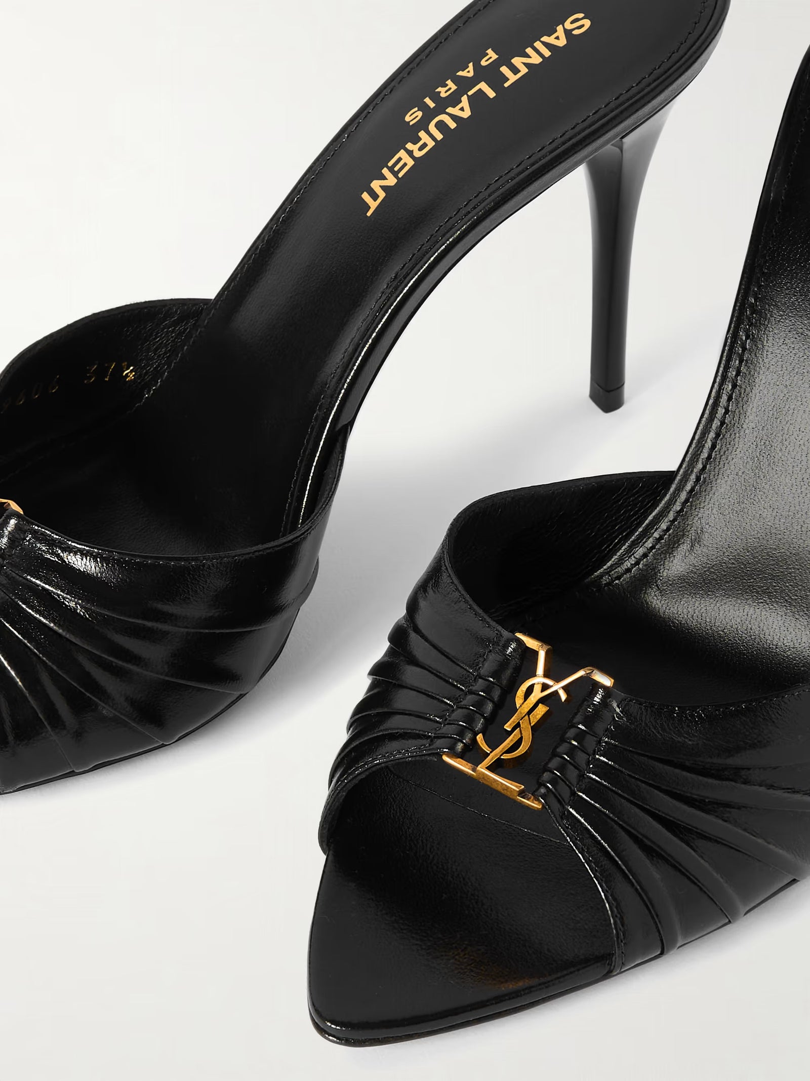 SAINT LAURENT Babylone embellished gathered glossed leather Tipped Slingback Pumps Woman Y5316-2 Black - 5