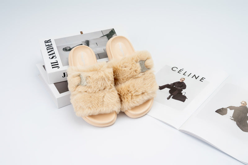 Fur slide slipper Woman FUR2 Beige - 1