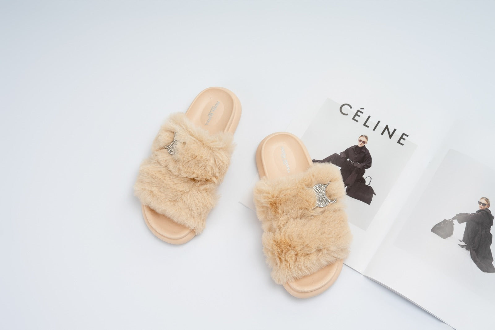 Fur slide slipper Woman FUR2 Beige - 2