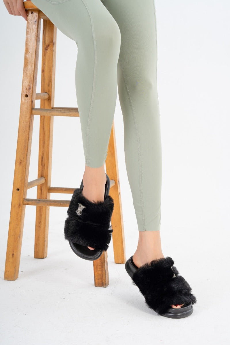 Fur slide slipper Woman FUR2 Black - 2