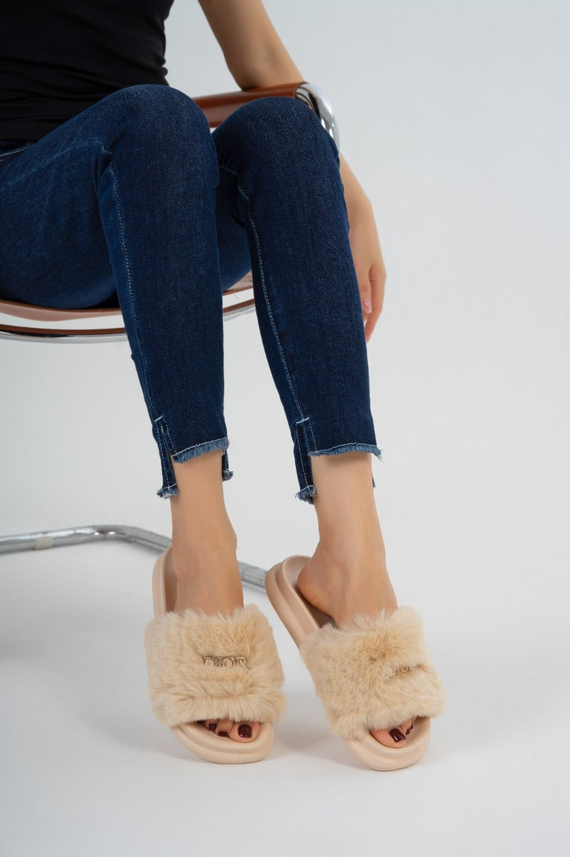 Fur slide slipper Woman FUR4 Beige - 2