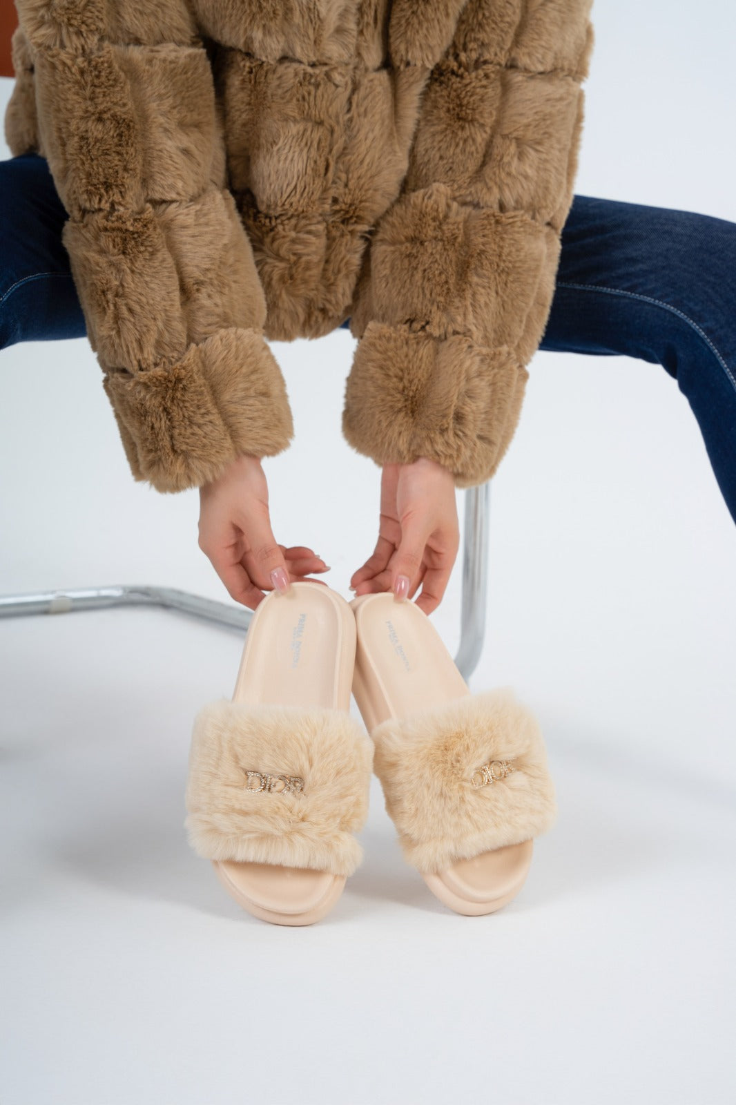 Fur slide slipper Woman FUR4 Beige - 1