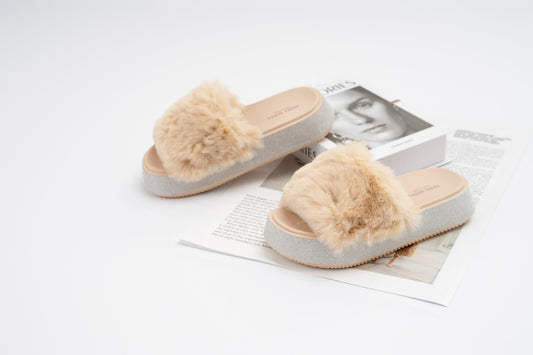 Fur slide slipper Woman FUR6 Beige