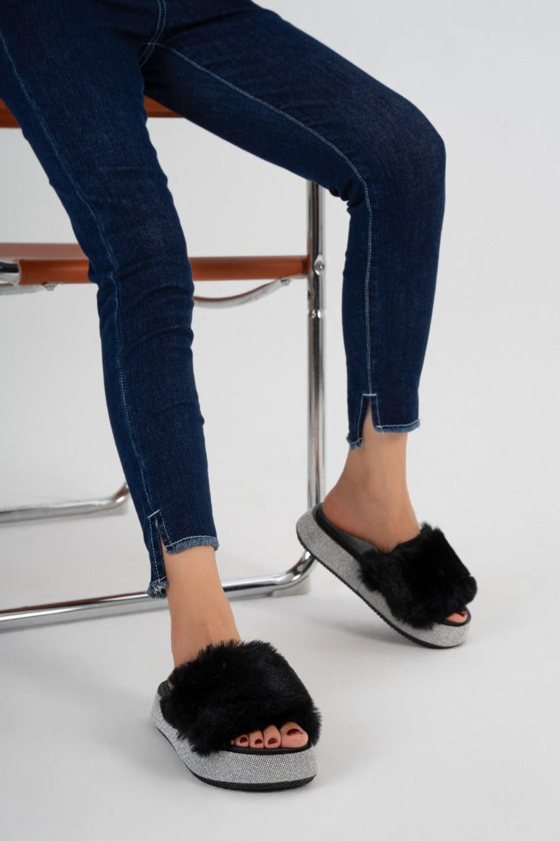 Fur slide slipper Woman FUR6 Black - 1