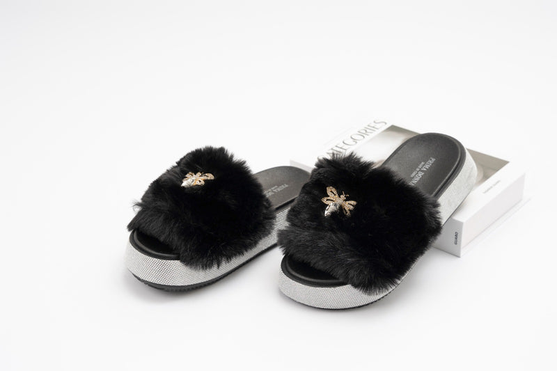 Fur slide slipper Woman FUR7 Black - 2