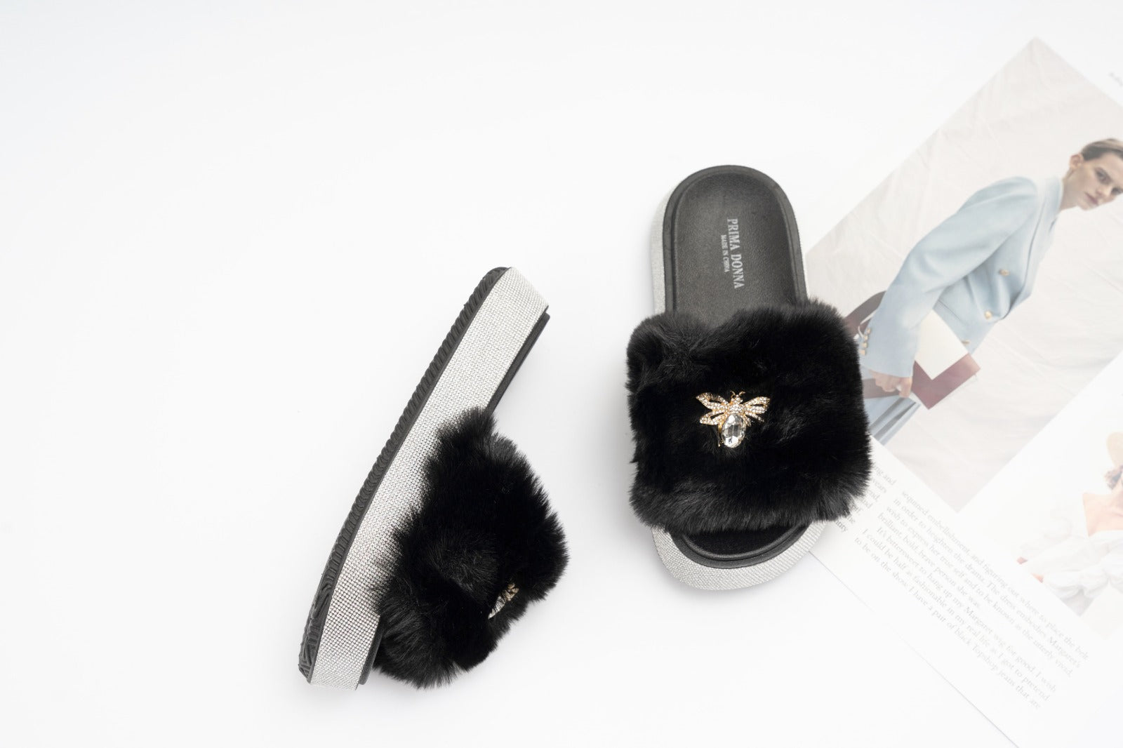 Fur slide slipper Woman FUR7 Black - 3