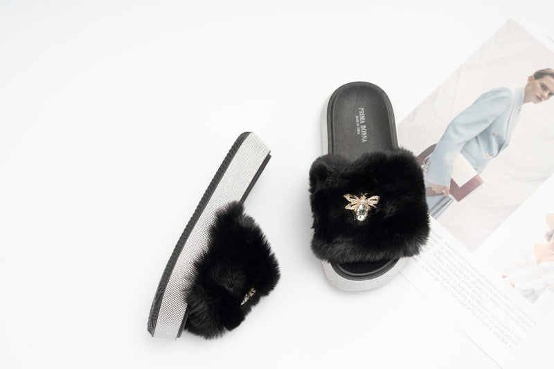 Fur slide slipper Woman FUR7 Black - 3