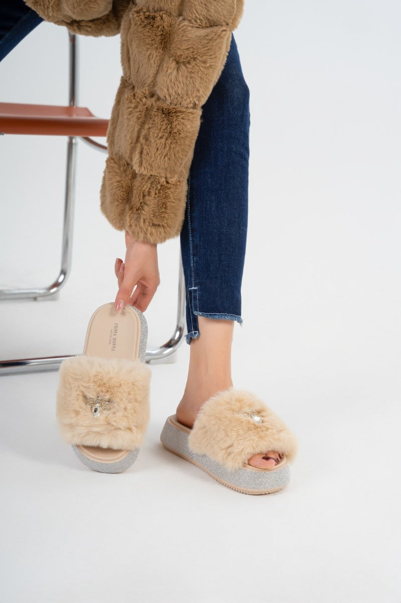 Fur slide slipper Woman FUR7 Beige - 2