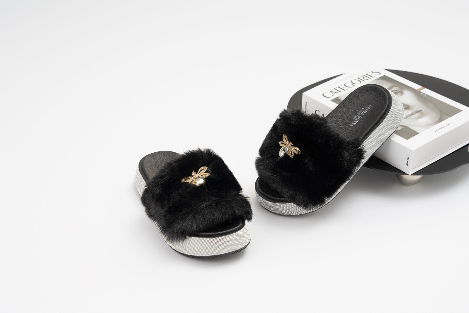 Fur slide slipper Woman FUR7 Black - 1