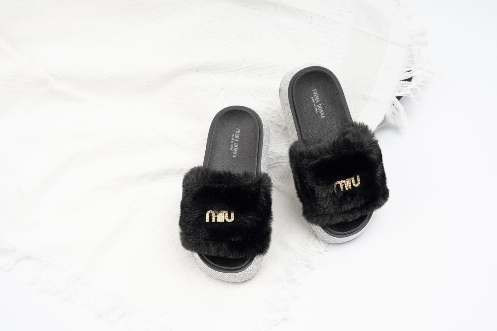 Fur slide slipper Woman FUR8 Black - 1
