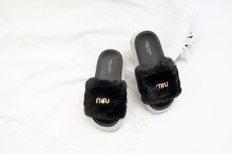 Fur slide slipper Woman FUR8 Black - 1