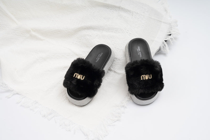 Fur slide slipper Woman FUR8 Black - 2