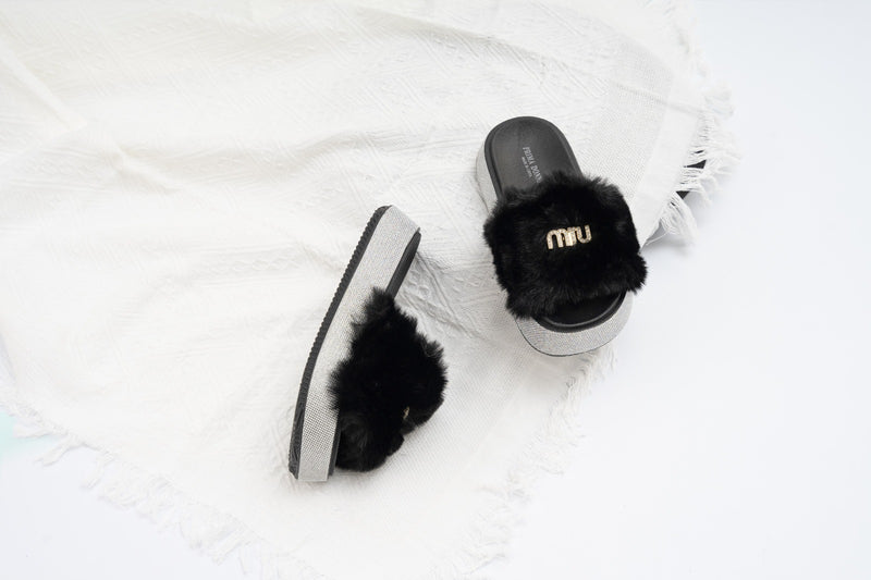 Fur slide slipper Woman FUR8 Black - 3