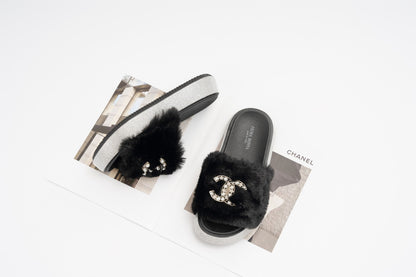 Fur slide slipper Woman FUR9 Black