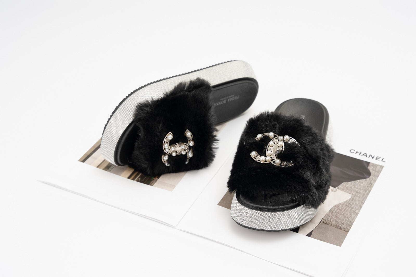 Fur slide slipper Woman FUR9 Black - 1