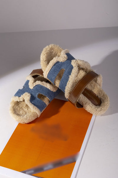 Fur slide slipper Woman FUR10 Jeans