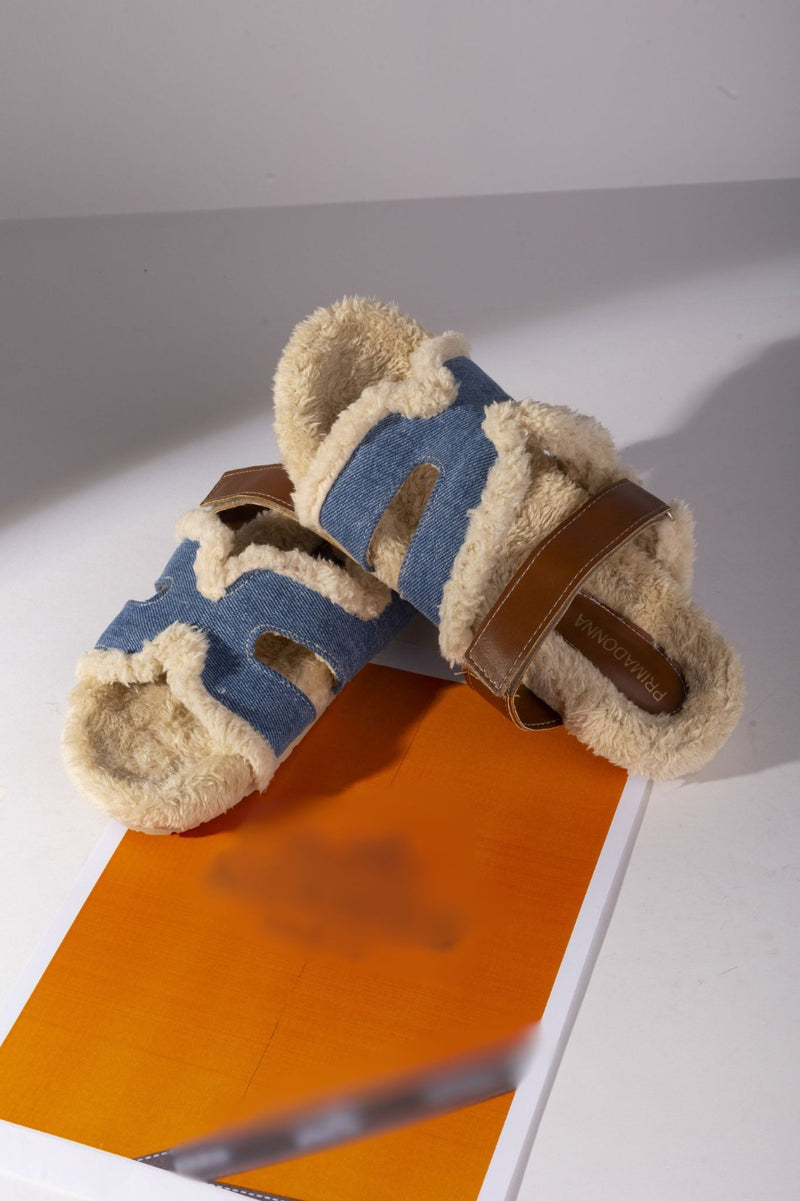Fur slide slipper Woman FUR10 Jeans - 1
