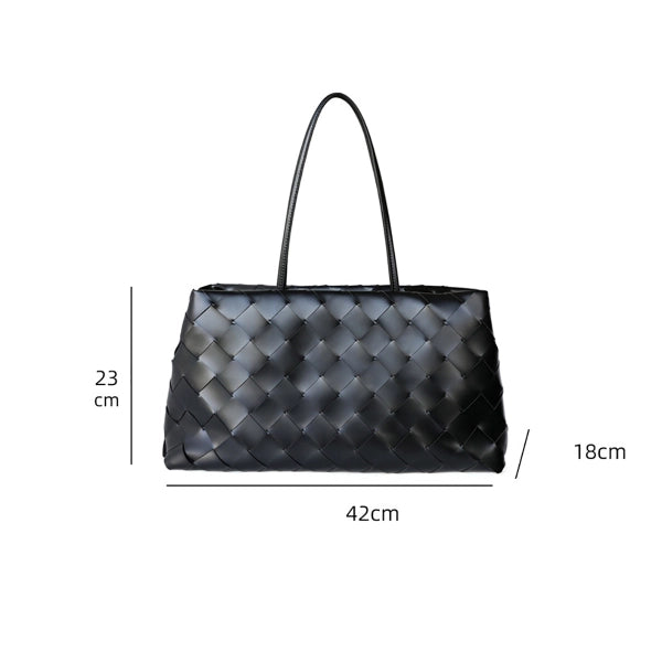 Weaved oil waxed calf leather handle shoulder tote Bag Mirror Length 23 cm - Width 42 cm Woman Y9113 Black - 4
